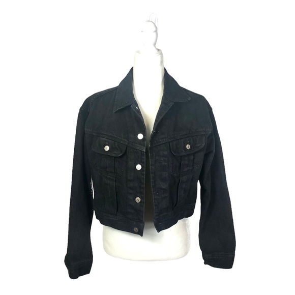 Ralph Lauren 90's Vintage Cropped Jean Jacket Medium Black Distressed